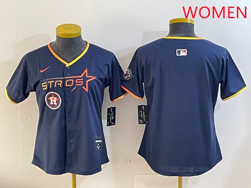Women Houston Astros Blank Drak Blue Three generations Joint Name 2025 Nike MLB Jersey style 5->women mlb jersey->Women Jersey